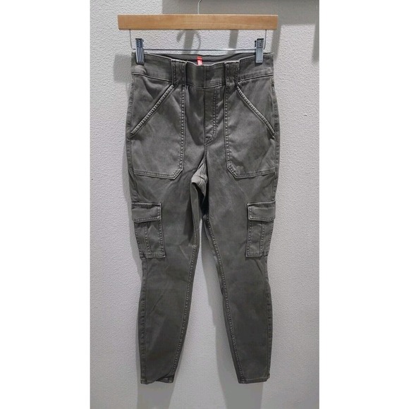 SPANX Stretch‎ Twill High Rise Ankle Skinny Cargo Pants Olive Green NWOT Medium - Picture 2 of 12